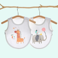 有彩婴幼儿夏季薄款半背衣圆肚兜新生儿护肚兜男女宝宝纱布护肚脐围兜 长颈鹿+大象（半背圆） 100码 (建议2-3岁)
