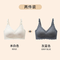 浪莎（LangSha）孕妇哺乳内衣怀孕期专用文胸女聚拢收副乳防产后下垂喂奶舒适无痕 米白色+灰蓝色 XXL