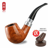 木辞大号弯式烟斗石楠木根滤芯型实木老式烟斗大号浅色男士烟具