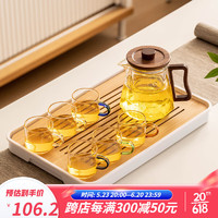 瓷牌茗茶具（cipaiming teaset）玻璃茶壶茶具套装家用轻奢会客高档茶盘喝茶泡茶器功夫小茶杯 透明清韵壶六彩7件+大长白胺盘