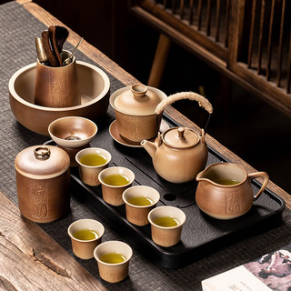 瓷牌茗茶具（cipaiming teaset）仿柴烧茶具套装办公会客茶壶泡茶复古喝茶功夫茶杯整套 纳福仿柴茶壶盖碗11件+静盘