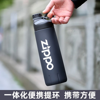 ZIPPO 运动水杯户外大容量男女学生健身水壶防摔塑料杯子夏季便携水瓶 砂感黑946ml
