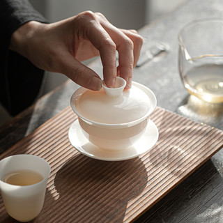 尚言坊 德化白瓷三才盖碗茶杯羊脂玉泡茶碗大盖单个功夫茶具高档