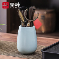 豪峰汝窑茶道六君子套装陶瓷黑檀木功夫茶具配件茶针夹匙泡茶工具送礼