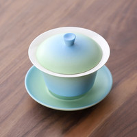 豪峰渐变三才盖碗泡茶碗功夫茶具简约中式陶瓷盖碗单个盖碗送礼礼盒 A款 青绿渐变时历盖碗 安全包装