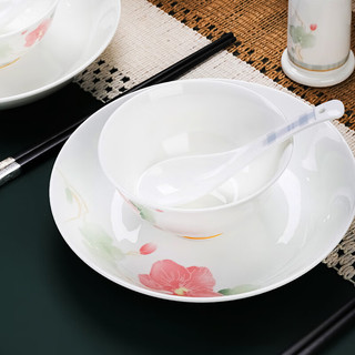 国玥中式骨瓷餐具套装家用陶瓷碗盘组合可微波碗碟套装乔迁送礼碗筷 蒸蒸日上36头