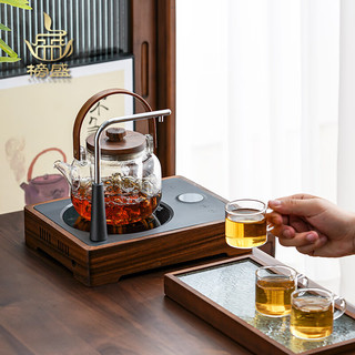 榜盛电陶炉煮茶器耐热玻璃煮茶壶全自动一体式上水小型茶炉煮茶炉 悦可道电陶炉+烟月胡桃提梁壶