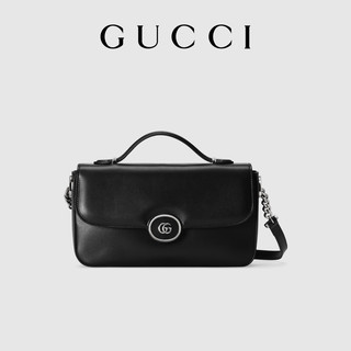 GUCCI 古驰 Petite GG系列 女士牛皮革单肩包 739721AABSG 黑色 小号