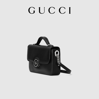 GUCCI 古驰 Petite GG系列 女士牛皮革单肩包 739721AABSG 黑色 小号