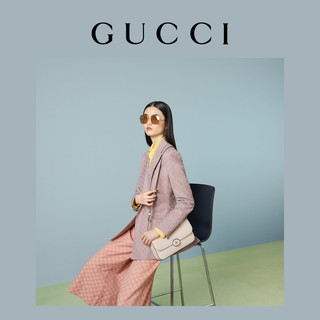 GUCCI 古驰 Petite GG系列 女士牛皮革单肩包 739721AACAW 白色 小号