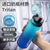 史努比(SNOOPY)运动水杯男女高颜值夏季大容量健身水壶学生耐高温tritan塑料杯子 渐变蓝--500ML