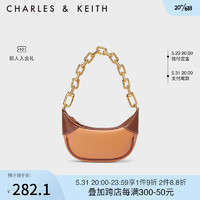 CHARLES＆KEITH22夏新品CK2-20270927女士波光链条拉链手提单肩包 Pumpkin南瓜色 S