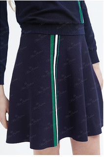 MP英伦复古原创设计 复古运动风宝蓝摩登波普线条显瘦针织套装 半裙 均码