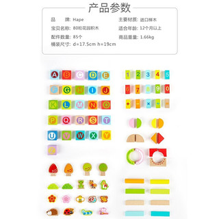 Hape 积木 80粒宝宝花园桶装木头拼装玩具