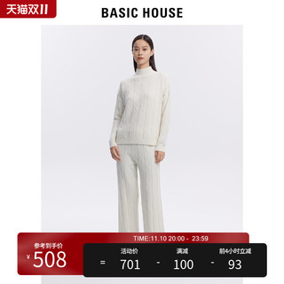 Basic House/百家好提花羊毛套头毛衣女2022冬季新款显瘦长袖毛衣