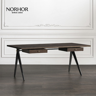 北欧表情NORHOR/D8进口实木系列/DED工业风复古橡木2抽书桌