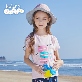 Baleno Junior班尼路童装夏季新款女童印花圆领短袖T恤儿童中大童上衣 04Y米黄 140cm