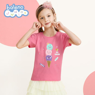 Baleno Junior班尼路童装夏季新款女童印花圆领短袖T恤儿童中大童上衣 04Y米黄 140cm