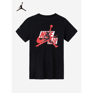 NIKE AIR JORDAN 耐克童装男童短袖T恤夏季新款儿童迷彩拼接短T上衣 正黑色 140/68(S)