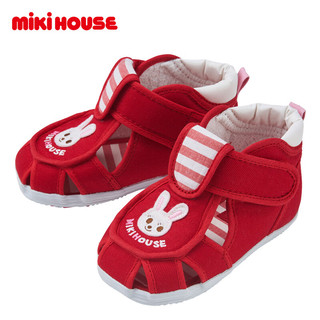 MIKIHOUSE日本制防滑透气童鞋保护脚趾二段学步鞋凉鞋 红色 14.5cm
