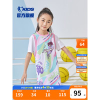 乔丹QIAODAN商场同款童装女童夏季连衣裙2023新款中大童裙子洋气夏装 蓝色满印/白色 150cm