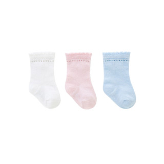 英氏婴儿袜子春夏季女宝宝薄款抗菌中筒袜3双装女童袜 粉蓝YIWAJ1P060A 7.5cm