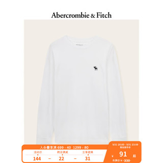 ABERCROMBIE & FITCH【小麋鹿】男装 美式时尚宽松纯色简约休闲通勤长袖T恤322949-1 白色 M (180/100A)