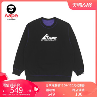 Aape 旗舰店男装秋冬猿颜字母印花潮流撞色圆领加绒卫衣3808XXH