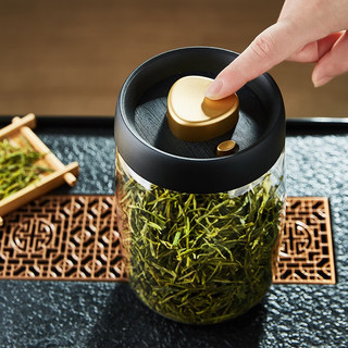 美斯尼真空抽气茶叶罐玻璃储存罐透明收纳绿茶盒防潮密封咖啡保存罐 黑色400ml小号