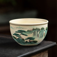 金镶玉 镶玉 手绘柴烧主人杯 家用陶瓷茶杯品茗杯茶碗功夫茶具150ml礼盒装 手绘柴烧青绿主人杯