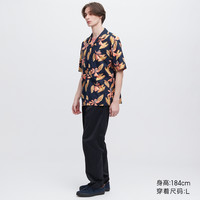 优衣库男装莫代尔棉混纺印花开领衬衫(古巴领短袖沙滩衬衣)458354 69 藏青色 160/76A/XS