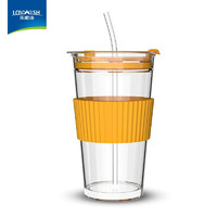LOVWISH 乐唯诗 玻璃吸管咖啡杯 透明+黄圈 450ml