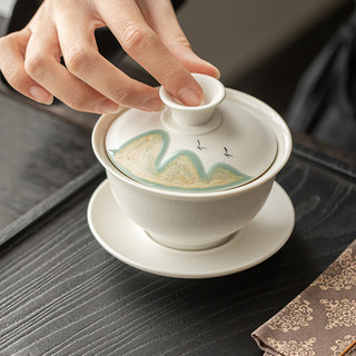 木客中国风远山陶瓷单个盖碗茶杯家用防烫泡茶碗功夫茶具三才碗泡茶杯 远山盖碗-白陶款