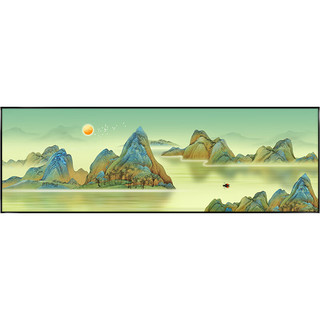 酣墨香海纳百川挂画山水画办公室新中式客厅壁画茶室背景墙装饰画横版画 DG104油画布画芯 120*40cm典雅黑色框(铝合金边框)