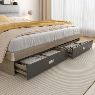 木月现代简约高箱储物床雅致双人床1.5m布艺软靠床婚床+椰棕床垫+2柜