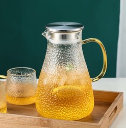 HYU 冷水壶玻璃轻奢凉水杯家用防摔锤纹耐高温茶壶大容量凉水壶套装