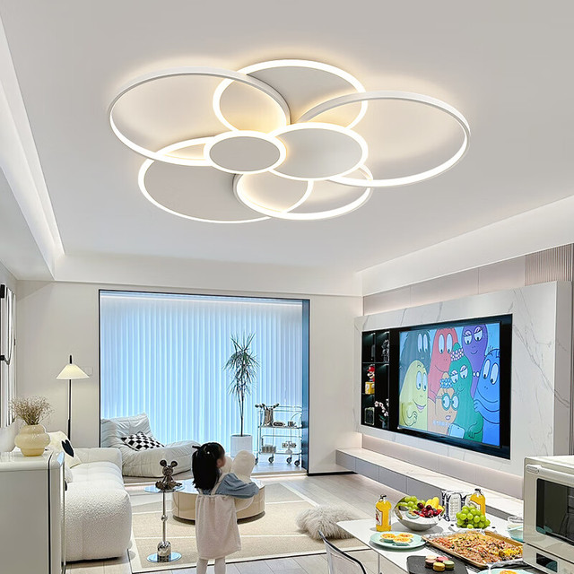 灯宴 客厅灯大灯吸顶灯led灯具套餐简约现代创意奶油风餐厅灯卧室灯饰 哑白色100cm包安