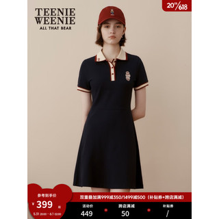 TEENIE WEENIE 小熊坑条领POLO裙校园感学院风A字公主连衣裙女2023夏季新款 藏青色 170/L