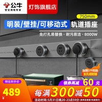 BULL 公牛 可移动明装轨道插座 多功能厨房专用电力滑轨壁挂式插线板右出线 明装/右线/灰/长750mm+4适配器