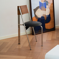 Ziinlife 吱音 H椅中古ins风中式餐椅设计复古头层牛皮不锈钢椅子