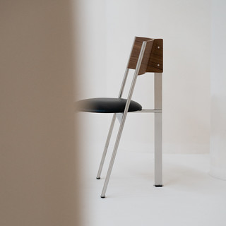 吱音H椅中古ins风中式餐椅设计复古头层牛皮不锈钢椅子