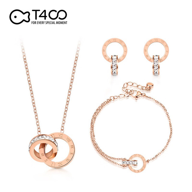 T400 时尚双环两件套装配饰罗马设计大牌同款项链套装纪念日生日礼物 双环三件套