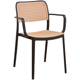 迈亚家具北欧塑料椅子家用书桌椅加厚餐椅户外藤编椅可叠放带扶手靠背凳子 黑色 仿藤编
