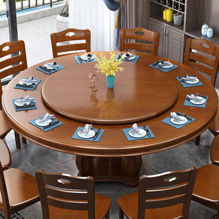 ZUOSHENG 佐盛 实木圆形餐桌现代中式家用酒店饭店餐桌餐馆餐桌含转盘椅子1.4米