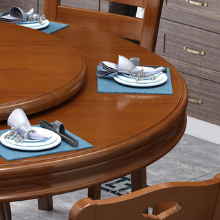 ZUOSHENG 佐盛 实木圆形餐桌现代中式家用酒店饭店餐桌餐馆餐桌含转盘椅子1.4米