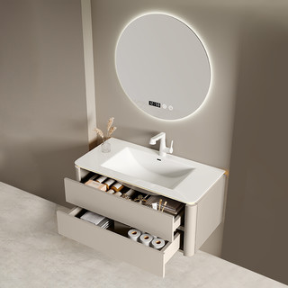 陶尔曼奶油风陶瓷一体盆双抽浴室柜2023年新款现代简约洗手盆组合
