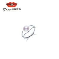 京润珍珠 合金淡水珍珠戒指8-9mm白色馒头形百搭时尚气质