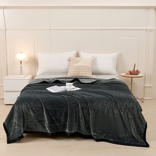 曼克顿（MANKEDUN）毛毯被子加厚珊瑚法兰绒冬季盖毯子加绒旅行小沙发午睡休办公室毯 纯色刺绣款-太空灰 单人毯-150*200±5cm