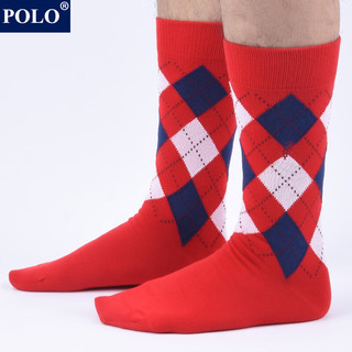 POLO男士高筒彩色菱格时尚英伦风男袜 冬季新品潮流长筒吸汗御寒保暖棉袜足球袜运动袜 六色六双 39-45码鞋合适