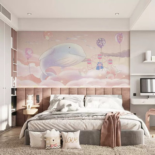 慕槿思格儿童房卧室床头背景壁画女孩卡通热气球无缝墙布 HN-02系列 无缝UV无纺布/平方